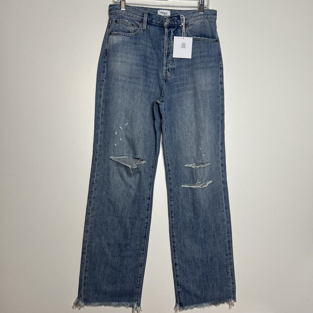 Pistola Cassie Super High Rise Straight Nayview Distressed Jeans Siz 30